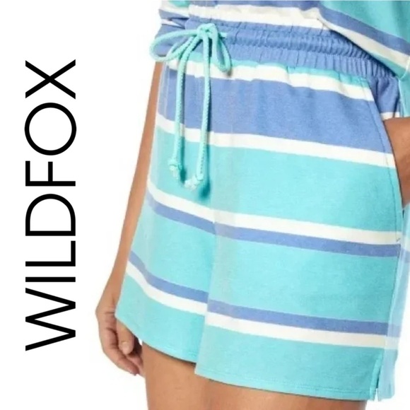🔥SOLD🔥 WILDFOX Crew Neck Top and Bottoms Blue Striped Pajamas Set Size Small - Picture 3 of 9